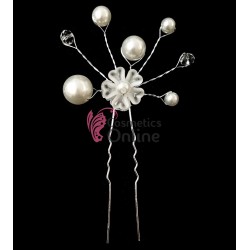 Ac metalic pentru par ACM037 Floare cu Strasuri si perle